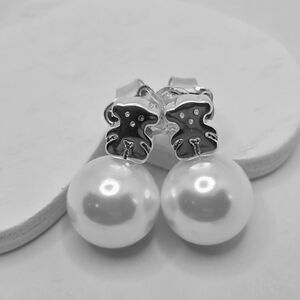 Tous Bear and Pearl Sterling Silver Stud Earrings